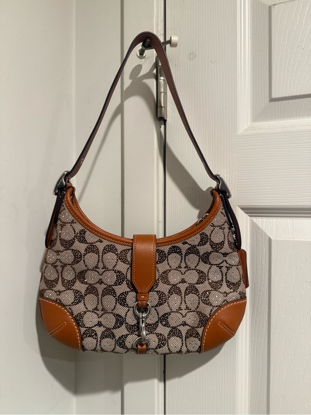 Coach Crystal Hamptons Hobo Signature Pattern Shoulder Bag Burnished Amber